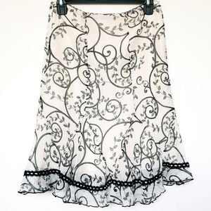 WHBM Creme Floral Ruffle Silk Skirt